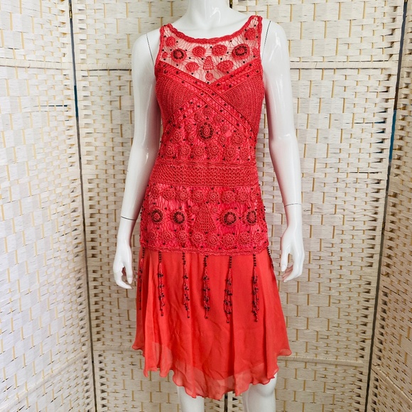 Sue Wong Red Crochet Midi Dress - Picture 4 of 4